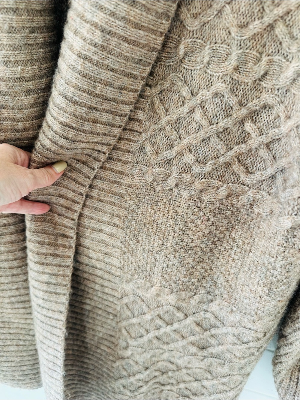 Frye Taupe Beige Cable-Knit Shawl Collar Relaxed Fit Oversized Cardigan/ Shacket - Picture 6 of 7